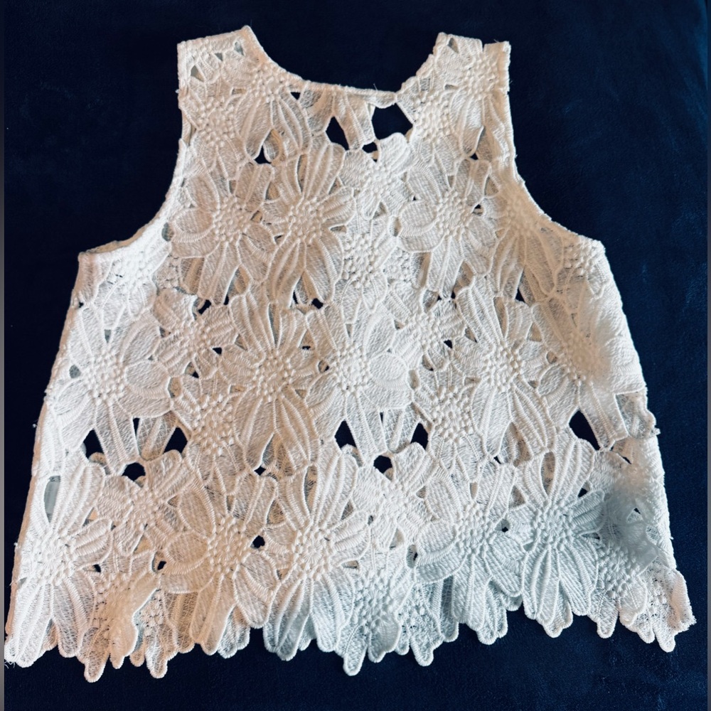 EUC Caution to the Wind-White Daisy Lace Crop Top. Size M. - Picture 8 of 11
